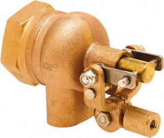 Control Devices - 1-1/2" Pipe, Brass, Angle Pattern-Single Seat, Mechanical Float Valve - 115 psi, FIP End Connections - Industrial Tool & Supply