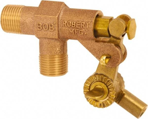 Control Devices - 3/8" Pipe, Brass, Angle Pattern-Single Seat, Mechanical Float Valve - 125 psi, MIP End Connections - Industrial Tool & Supply