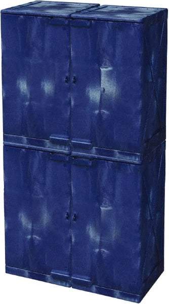 Eagle - 4 Door, 8 Shelf, Blue HDPE Stackable Safety Cabinet for Corrosive Chemicals - 72" High x 36" Wide x 22" Deep, Manual Closing Door, Hole for Lock, 48 Gal Capacity - Industrial Tool & Supply