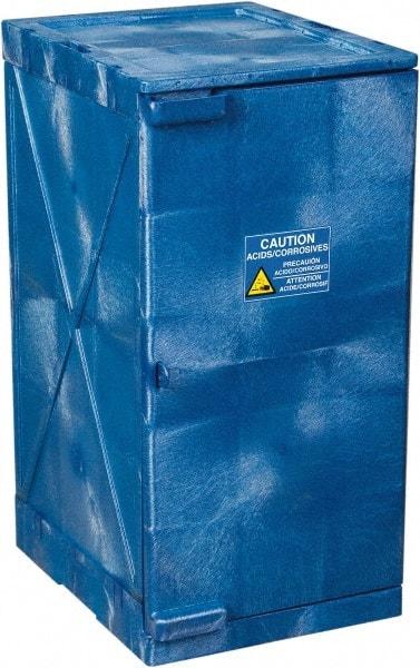 Eagle - 1 Door, 2 Shelf, Blue HDPE Stackable Safety Cabinet for Corrosive Chemicals - 36" High x 18" Wide x 22" Deep, Manual Closing Door, Hole for Lock, 12 Gal Capacity - Industrial Tool & Supply