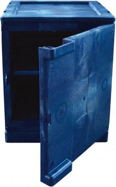 Eagle - 1 Door, 2 Shelf, Blue HDPE Stackable Safety Cabinet for Corrosive Chemicals - 22" High x 18" Wide x 18" Deep, Manual Closing Door, Hole for Lock, 4 Gal Capacity - Industrial Tool & Supply