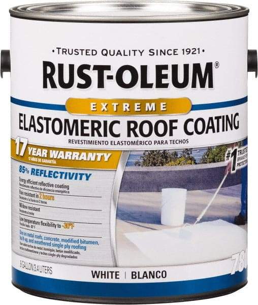 Rust-Oleum - 1 Gal Can White Elastomeric Roof Coating - 65 Sq Ft/Gal Coverage, Mildew Resistant, Long Term Durability & Weather Resistance - Industrial Tool & Supply