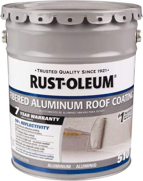 Rust-Oleum - 5 Gal Pail Aluminum Fibered Aluminum Roof Coating - 50 Sq Ft/Gal Coverage, 459 g/L VOC Content, Mildew Resistant, Long Term Durability & Weather Resistance - Industrial Tool & Supply