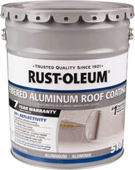 Rust-Oleum - 5 Gal Pail Aluminum Fibered Aluminum Roof Coating - 50 Sq Ft/Gal Coverage, 459 g/L VOC Content, Mildew Resistant, Long Term Durability & Weather Resistance - Industrial Tool & Supply