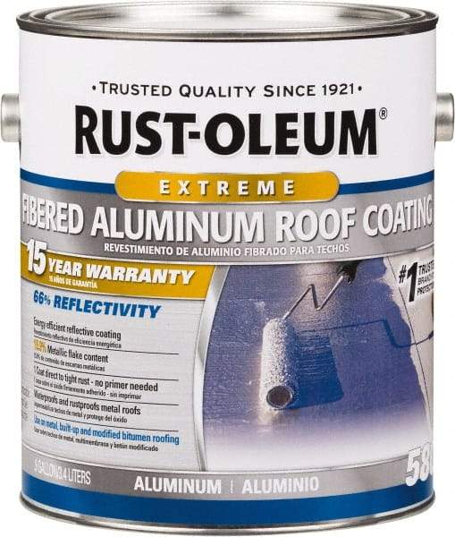 Rust-Oleum - 1 Gal Can Aluminum Fibered Aluminum Roof Coating - 50 Sq Ft/Gal Coverage, 397 g/L VOC Content, Mildew Resistant, Long Term Durability & Weather Resistance - Industrial Tool & Supply