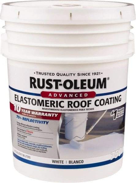 Rust-Oleum - 5 Gal Pail White Elastomeric Roof Coating - 65 Sq Ft/Gal Coverage, Mildew Resistant, Long Term Durability & Weather Resistance - Industrial Tool & Supply