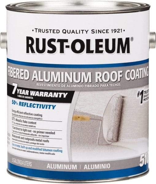 Rust-Oleum - 1 Gal Can Aluminum Fibered Aluminum Roof Coating - 50 Sq Ft/Gal Coverage, 459 g/L VOC Content, Mildew Resistant, Long Term Durability & Weather Resistance - Industrial Tool & Supply