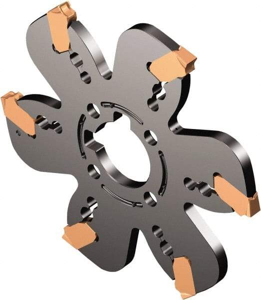 Sandvik Coromant - Arbor Hole Connection, 0.0787" Cutting Width, 1.2598" Depth of Cut, 5" Cutter Diam, 1-1/4" Hole Diam, 10 Tooth Indexable Slotting Cutter - AQD..Y..C Toolholder, E Insert, Right Hand Cutting Direction - Industrial Tool & Supply