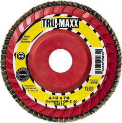 Tru-Maxx - 80 Grit, 4-1/2" Disc Diam, 5/8-11 Center Hole, Compact Ceramic Flap Disc - 13,300 Max RPM, Polyester Backing, Arbor Attaching System, Coated - Industrial Tool & Supply