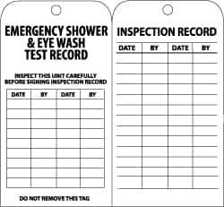 NMC - 3" High x 6" Long, EMERGENCY SHOWER & EYE WASH TEST RECORD, English Safety & Facility Inspection Tag - Tag Header: Notice, 2 Sides, Black & White Paper - Industrial Tool & Supply