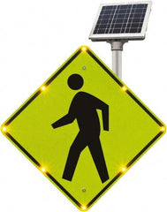 TAPCO - "No Legend - Blank Square in the Middle", "Pedestrian Crossing", 30" Wide x 30" High, Metal Pedestrian Crossing Signs - Fluorescent Yellow, Green, Diamond Grade Reflectivity, Diamond, Post Mount - Industrial Tool & Supply