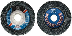 PFERD - 40 Grit, 4-1/2" Disc Diam, 7/8" Center Hole, Type 27 Zirconia Alumina Flap Disc - 13,300 Max RPM, Fiberglass Backing, Arbor Attaching System, Coated - Industrial Tool & Supply