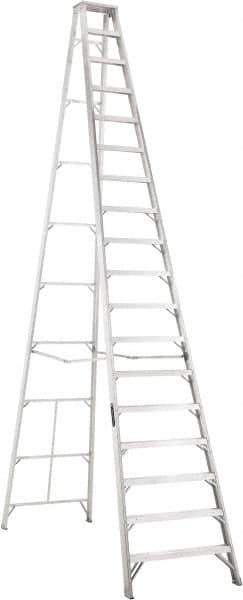 Louisville - 17 Steps, 18' High, Type IA Rating, Aluminum Step Ladder - 300 Lb Capacity, 40-3/4" Base Width - Industrial Tool & Supply