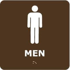 NMC - Men, 8" Wide x 8" High, Plastic Sign - English, Braille, White on Brown, Wall Mount - Industrial Tool & Supply