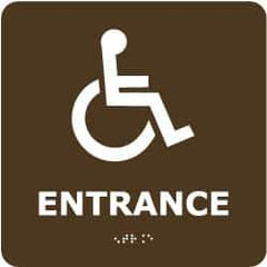 NMC - Entrance, 8" Wide x 8" High, Plastic Sign - English, Braille, White on Brown, Wall Mount - Industrial Tool & Supply