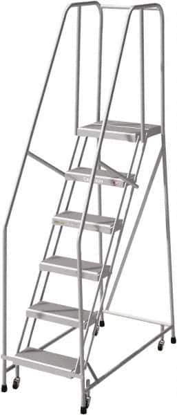Cotterman - 90" 6 Step Rolling Warehouse Ladder - Rolling Safety Ladder, 350 Lb Capacity, 60" Platform Height, 24" Base Width x 50" Base Depth, Serrated - Industrial Tool & Supply