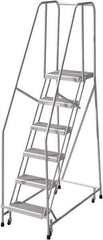 Cotterman - 90" 6 Step Rolling Warehouse Ladder - Rolling Safety Ladder, 350 Lb Capacity, 60" Platform Height, 24" Base Width x 50" Base Depth, Serrated - Industrial Tool & Supply