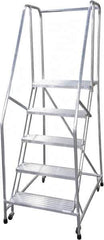 Cotterman - 80" 5 Step Rolling Warehouse Ladder - Rolling Safety Ladder, 350 Lb Capacity, 50" Platform Height, 22" Base Width x 43" Base Depth, Serrated - Industrial Tool & Supply
