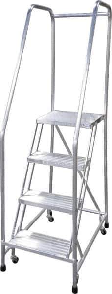 Cotterman - 70" 4 Step Rolling Warehouse Ladder - Rolling Safety Ladder, 350 Lb Capacity, 40" Platform Height, 30" Base Width x 36" Base Depth, Serrated - Industrial Tool & Supply