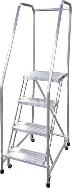 Cotterman - 70" 4 Step Rolling Warehouse Ladder - Rolling Safety Ladder, 350 Lb Capacity, 40" Platform Height, 22" Base Width x 36" Base Depth, Serrated - Industrial Tool & Supply