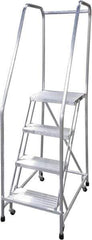 Cotterman - 70" 4 Step Rolling Warehouse Ladder - Rolling Safety Ladder, 350 Lb Capacity, 40" Platform Height, 22" Base Width x 36" Base Depth, Serrated - Industrial Tool & Supply