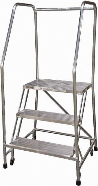 Cotterman - 60" 3 Step Rolling Warehouse Ladder - Rolling Safety Ladder, 350 Lb Capacity, 30" Platform Height, 30" Base Width x 29" Base Depth, Serrated - Industrial Tool & Supply