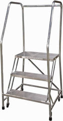 Cotterman - 60" 3 Step Rolling Warehouse Ladder - Rolling Safety Ladder, 350 Lb Capacity, 30" Platform Height, 30" Base Width x 29" Base Depth, Serrated - Industrial Tool & Supply