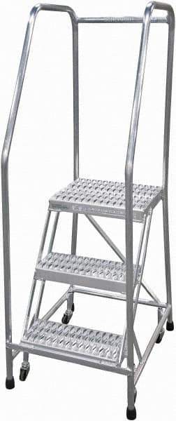 Cotterman - 60" 3 Step Rolling Warehouse Ladder - Rolling Safety Ladder, 350 Lb Capacity, 30" Platform Height, 22" Base Width x 29" Base Depth, Serrated - Industrial Tool & Supply