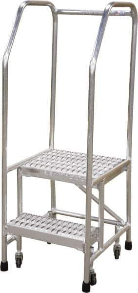 Cotterman - 50" 2 Step Rolling Warehouse Ladder - Rolling Safety Ladder, 350 Lb Capacity, 20" Platform Height, 26" Base Width x 23" Base Depth, Serrated - Industrial Tool & Supply