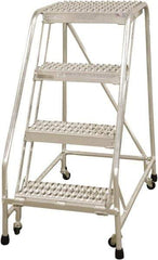 Cotterman - 40" 4 Step Rolling Warehouse Ladder - Rolling Safety Ladder, 350 Lb Capacity, 40" Platform Height, 30" Base Width x 36" Base Depth, Serrated - Industrial Tool & Supply