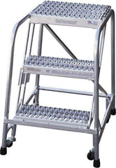 Cotterman - 30" 3 Step Rolling Warehouse Ladder - Rolling Safety Ladder, 350 Lb Capacity, 30" Platform Height, 30" Base Width x 29" Base Depth, Serrated - Industrial Tool & Supply