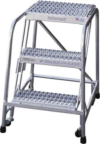 Cotterman - 30" 3 Step Rolling Warehouse Ladder - Rolling Safety Ladder, 350 Lb Capacity, 30" Platform Height, 22" Base Width x 29" Base Depth, Serrated - Industrial Tool & Supply
