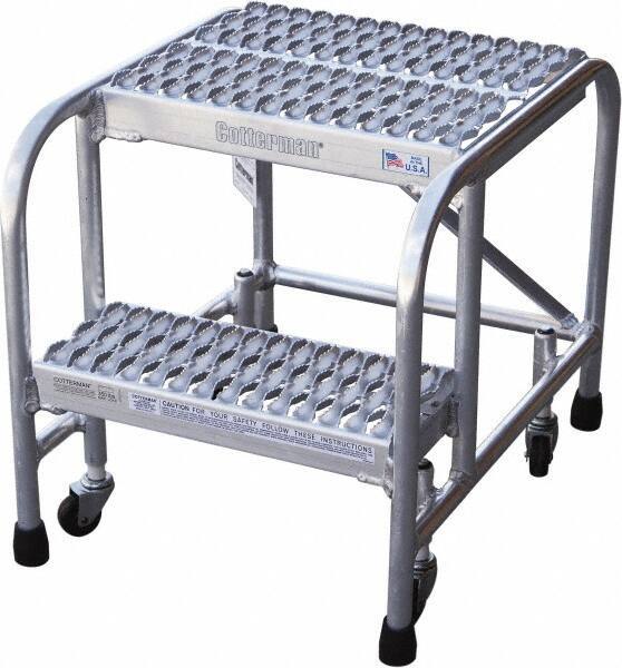 Cotterman - 20" 2 Step Rolling Warehouse Ladder - Rolling Safety Ladder, 350 Lb Capacity, 20" Platform Height, 26" Base Width x 23" Base Depth, Serrated - Industrial Tool & Supply