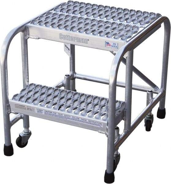 Cotterman - 20" 2 Step Rolling Warehouse Ladder - Rolling Safety Ladder, 350 Lb Capacity, 20" Platform Height, 18" Base Width x 23" Base Depth, Serrated - Industrial Tool & Supply