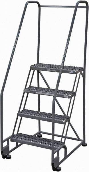 Cotterman - 70" 4 Step Rolling Warehouse Ladder - Tilt & Roll Safety Ladder, 450 Lb Capacity, 40" Platform Height, 28" Base Width x 37" Base Depth, Serrated Steel - Industrial Tool & Supply