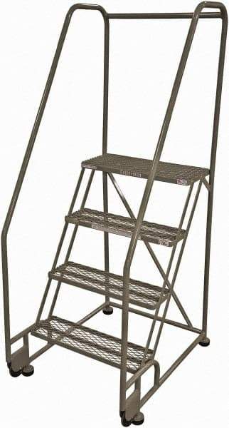 Cotterman - 70" 4 Step Rolling Warehouse Ladder - Tilt & Roll Safety Ladder, 450 Lb Capacity, 40" Platform Height, 28" Base Width x 37" Base Depth, Expanded Metal Tread - Industrial Tool & Supply