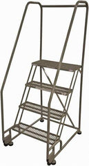 Cotterman - 70" 4 Step Rolling Warehouse Ladder - Tilt & Roll Safety Ladder, 450 Lb Capacity, 40" Platform Height, 28" Base Width x 37" Base Depth, Expanded Metal Tread - Industrial Tool & Supply