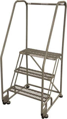 Cotterman - 60" 3 Step Rolling Warehouse Ladder - Tilt & Roll Safety Ladder, 450 Lb Capacity, 30" Platform Height, 41" Base Width x 28" Base Depth, Serrated Steel - Industrial Tool & Supply