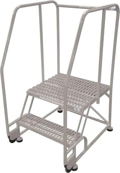 Cotterman - 50" 2 Step Rolling Warehouse Ladder - Tilt & Roll Safety Ladder, 450 Lb Capacity, 20" Platform Height, 34" Base Width x 28" Base Depth, Expanded Metal Tread - Industrial Tool & Supply