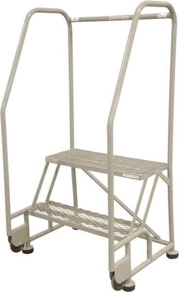 Cotterman - 50" 2 Step Rolling Warehouse Ladder - Tilt & Roll Safety Ladder, 450 Lb Capacity, 20" Platform Height, 28" Base Width x 24" Base Depth, Serrated Steel - Industrial Tool & Supply