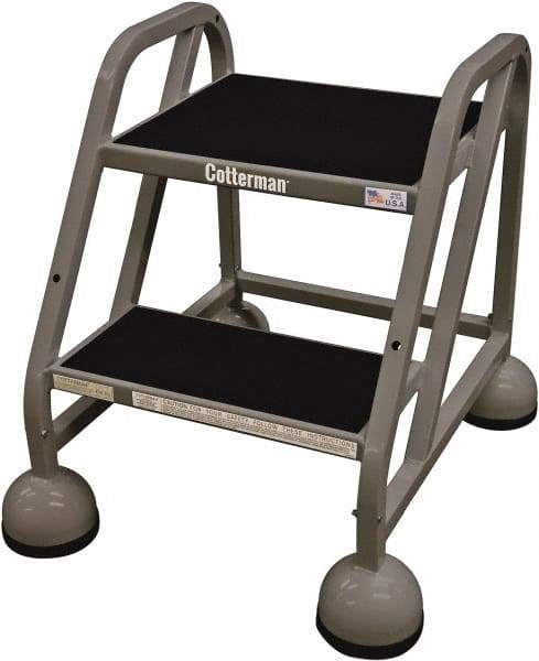 Cotterman - 33" 3 Step Rolling Warehouse Ladder - Rolling Steel Office Ladder, 450 Lb Capacity, 27" Platform Height, 25" Base Width x 34" Base Depth, Rubber Matted - Industrial Tool & Supply