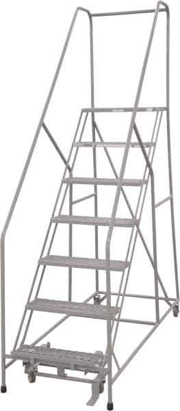 Cotterman - 100" 7 Step Rolling Warehouse Ladder - 50° Incline, 450 Lb Capacity, 70" Platform Height, 30" Base Width x 81" Base Depth, Perforated Tread - Industrial Tool & Supply