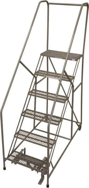 Cotterman - 90" 6 Step Rolling Warehouse Ladder - 50° Incline, 450 Lb Capacity, 60" Platform Height, 30" Base Width x 72" Base Depth, Perforated Tread - Industrial Tool & Supply