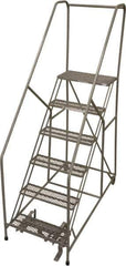 Cotterman - 90" 6 Step Rolling Warehouse Ladder - 50° Incline, 450 Lb Capacity, 60" Platform Height, 30" Base Width x 72" Base Depth, Perforated Tread - Industrial Tool & Supply