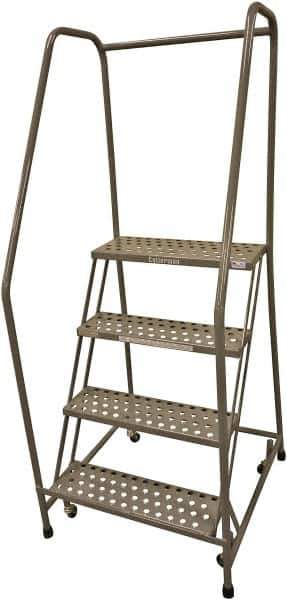Cotterman - 70" 4 Step Rolling Warehouse Ladder - 50° Incline, 450 Lb Capacity, 40" Platform Height, 30" Base Width x 52" Base Depth, Perforated Tread - Industrial Tool & Supply