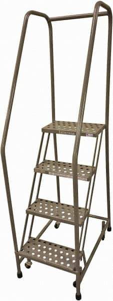Cotterman - 70" 4 Step Rolling Warehouse Ladder - 50° Incline, 450 Lb Capacity, 40" Platform Height, 20" Base Width x 52" Base Depth, Perforated Tread - Industrial Tool & Supply