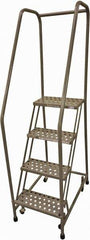 Cotterman - 70" 4 Step Rolling Warehouse Ladder - 50° Incline, 450 Lb Capacity, 40" Platform Height, 20" Base Width x 52" Base Depth, Perforated Tread - Industrial Tool & Supply