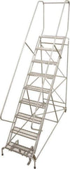 Cotterman - 87" 9 Step Rolling Warehouse Ladder - 50° Incline, 450 Lb Capacity, 90" Platform Height, 32" Base Width x 120" Base Depth, Perforated Tread - Industrial Tool & Supply