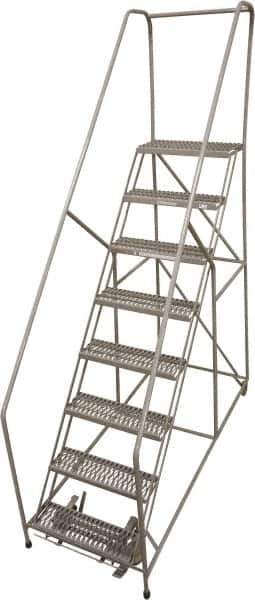 Cotterman - 78" 8 Step Rolling Warehouse Ladder - 50° Incline, 450 Lb Capacity, 80" Platform Height, 32" Base Width x 110" Base Depth, Perforated Tread - Industrial Tool & Supply