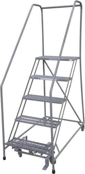 Cotterman - 80" 5 Step Rolling Warehouse Ladder - 50° Incline, 450 Lb Capacity, 50" Platform Height, 30" Base Width x 51" Base Depth, Perforated Tread - Industrial Tool & Supply